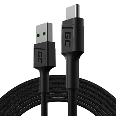 Bild av Green Cell kabel USB A C typ 1,2 m laddningskabel svart snabbladdningskabel kompatibel med Samsung Galaxy S23 S22 S21 S20 Ultra S10 S9 S8+ Note 20 10 9 8 Android telefoner