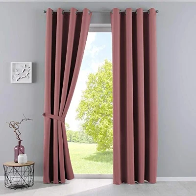 Bild av Gardinlåda, gardiner, ogenomskinliga &quot;Newyork&quot;, gammalrosa, H x B 225 140 cm, 2 pack, termiska mörkläggningsgardin, mörkläggningsöljetter, ljudisolerande, Oeko Tex