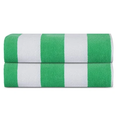 Bild av SweetNeedle strandhanddukar för vuxna paket med 2 grön vit cabana randig klassisk 100 % bomullsfrotté ringspunnen poolhandduk, snabbtorkande, superabsorberande stor badhandduk, x 150