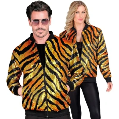 Bild av Widmann Party Fashion bomberjacka, tiger mönster, paljettjacka, väst, festoutfit, disco, djurtryck
