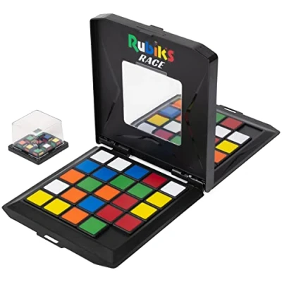 Bild av Rubiks Race spelet för 2 fans från 7 år, snabbt strategiskt skjut och logikspel baserat på det klassiska Cube färgschema