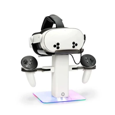 Bild av Growallet laddningsstation docka för Oculus/Meta Quest 3S/Quest 3/Quest 2/Quest Pro tillbehör, LED RGB ljus, vertikalt laddningsstativ och kontrollhållare endast laddning VR headset (vit)