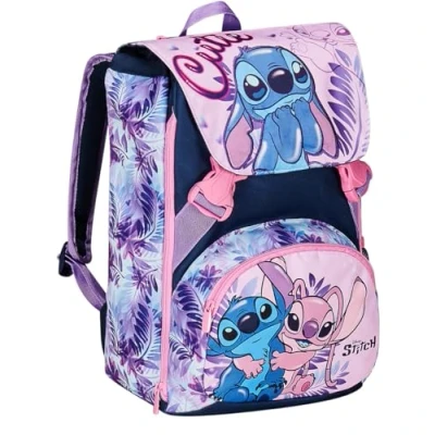 Bild av Seven DISNEY Skolryggsäck utdragbar LILO &amp; STITCH 2CUTE, Ljusrosa Dubbelfack med dragkedja och vattenflaskficka, ryggsäck för flickor, Ljusblå,