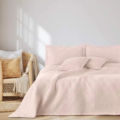 Bild av AmeliaHome överkast 200 x 220 cm sängöverkast dubbelsidig Ultrasonic quiltning polyester Ophelia puderrosa