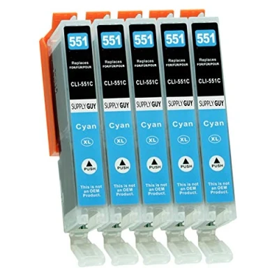 Bild av Supply Guy 5 bläckpatroner met chip kompatibel med Canon CLI 551 Cyan för IP7250 IP8750 IX6850 MG5450 MG5550 MG5650 MG5655 MG6350 MG6450 MG6650 MG7150 MG7550 MX725 MX925