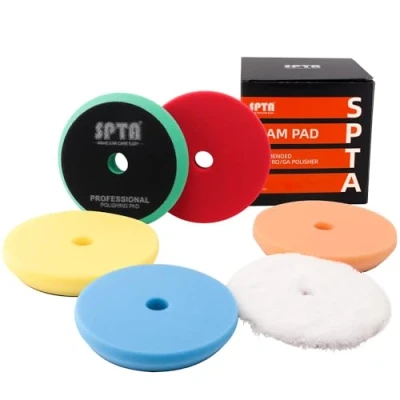 Bild av Poleringssvamp, SPTA 5 delar 125 mm kardborreband, poleringssvampar, poleringsfäste, vaxsvampar, bil, polering, dyna, svamp, polerskum, set för mm, excentrisk polermaskin, slipmaskin