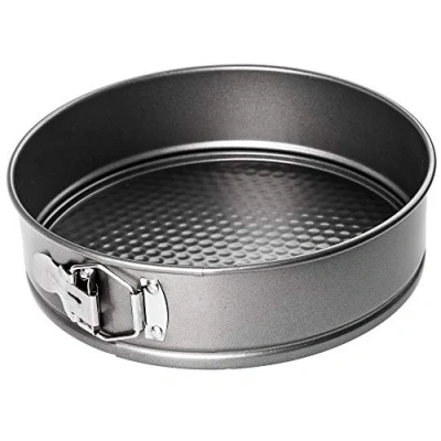 Bild av KADAX Springform, rund stålbakform med non stick beläggning, platt botten, tryckknapp, ring, kakform för tårtor, kakor, läckagesäker, tårtform, silver (diameter: 24 cm)