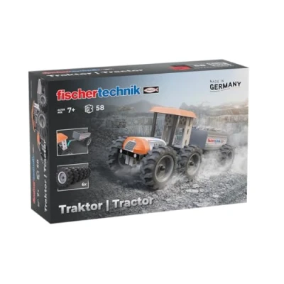 Bild av fischertechnik Tractor 576107 pedagogisk byggsats, traktor med släpvagn monterad för barn från 7 år, orange