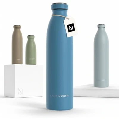 Bild av LARS NYSØM rostfri vattenflaska 350ml, 500ml, 750ml, 1L, 1,5 liter Termosflaska lämplig för kolsyrat Läcksäker sport, utomhus, skola (Calypso Blue, 750ml)