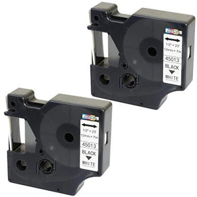 Bild av 2 kompatibla etikettband D1 45013 S0720530 svart på vitt 12 mm x 7 m för DYMO LabelManager LM 160 210D 220P 260P 280 360D 420P 450D 50TS PnP MobileLabelPoint LabelPoint Writer LW 450 Duo