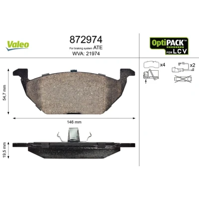 Bild av VALEO 872974 Jeu de plaquettes frein Essieu avant contact signal d&#039;usure inclus sans kit vis fixation, pour conditions d’usage difficiles