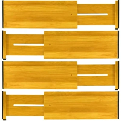 Bild av lådavskiljare av naturlig bambu justerbar (4356 cm), fjädrade lådor organisationssystem låda organisatör för kök, badrum, sovrum, byrå och kontor, set om 4