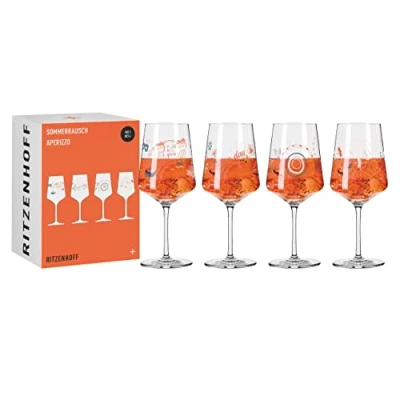 Bild av RITZENHOFF 6051003 aperitif glas set om 4 500 ml aperizzo glas, färgglada motiv serie sommarrausch Made in Germany, orange, blå, vit