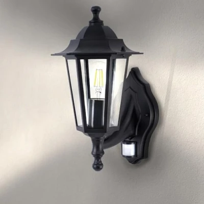 Bild av Ledvion Classic Vela, klassisk LED vägglampa för utomhusbruk med rörelsedetektor, svart, E27 anslutning, vägglampa, utomhusljus, IP44
