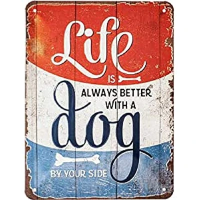 Bild av Nostalgic Art Plåtskylt i retrostil, PfotenSchild Life is better with a dog Presentidé för hundägare, av metall, Deko vintagedesign, 15 x 20 cm