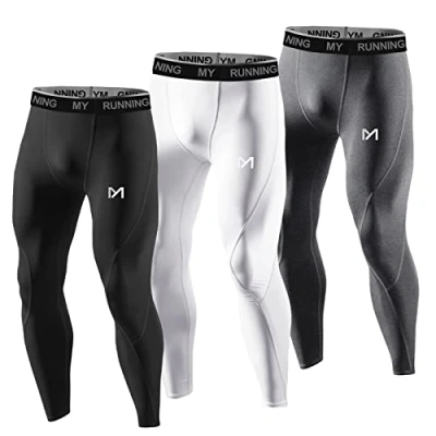 Bild av MEETYOO kompressionsbyxor herr, sport leggings andas fitness tights funktionella underkläder långa för löpning vandring cykling, Svart + vit grå, M