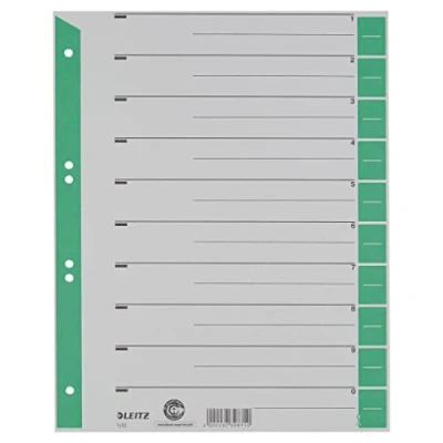 Bild av Leitz Avdelare 10 delar förtryckt: 0 9 för A4 (210 x 297 mm) tabbad grön