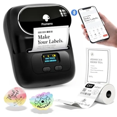 Bild av Phomemo M110 Portable Bluetooth Label Maker Machine för iOS och Android, trådlös termisk etikettskrivare kläder, smycken, streckkod, adress, detaljhandel, hem, med 1 rulle 40x30mm etikett
