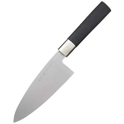 Bild av KAI Wasabi Black Deba 15,0 cm bladlängd rostfritt 6A/1K6 polerat stål 58 (±1) HRC svart polypropen handtag japansk hackkniv Tillverkad i Japan