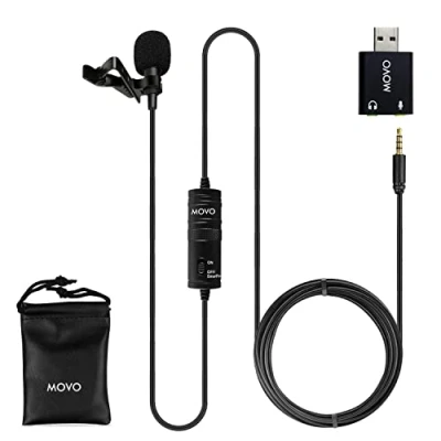 Bild av Universal USB Movo Lavalier mikrofon för dator med adapter, kompatibel PC och Mac, Smartphones, kameror, podcasting, bärbar (6 meter kabel)