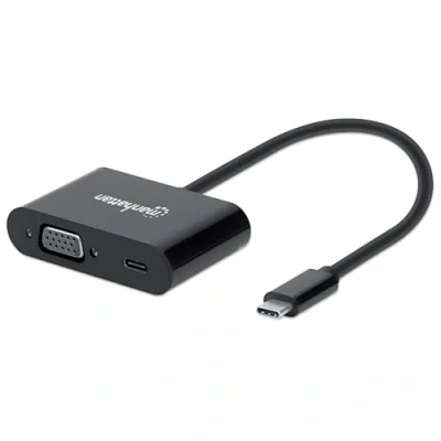 Bild av Manhattan USB C till VGA och (inkl. strömförsörjning), 1080p@60Hz, 19,5 cm, svart, strömförsörjning port (60 W), man kvinna, livstidsgaranti, detaljhandelslåda