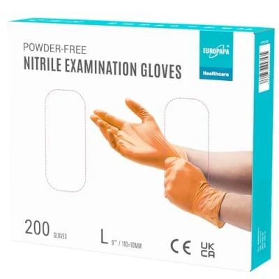 Bild av Europapa® 200 x engångshandskar/nitrilhandskar, puderfria undersökningshandskar, EN455/EN374, latexfria handskar, tillgängliga i stl. S, M, L och XL (L, orange)