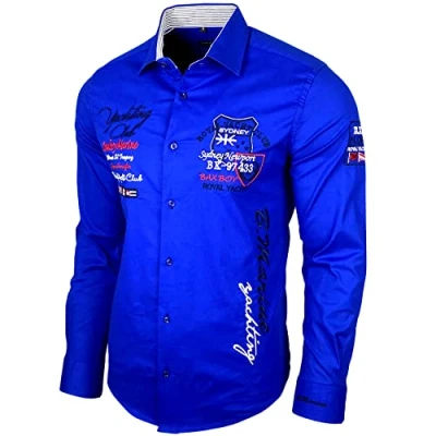 Bild av Baxboy Elastisk skjorta slim fit för fritid affärer bröllop ren färg krage långärmad kontrast herrskjorta B 508, svart, L