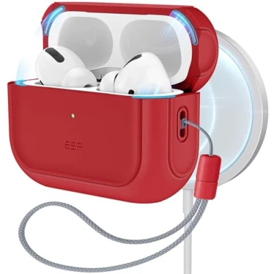 Bild av ESR Fodral för Airpods Pro 2/1 Gen (2023/2022/2019), kompatibel med 2 (USB C/Lightning kabel), MagSafe aktiverat fodral, fallskydd, magnetlås, Orbit serien, röd