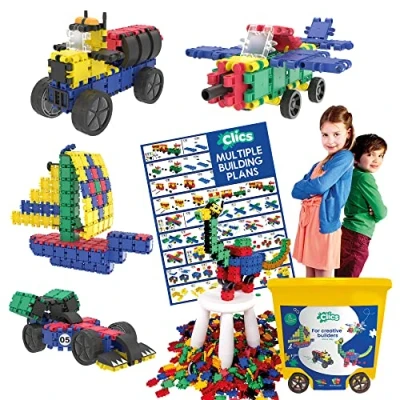 Bild av Clics byggleksaker för 3 år gamla, kreativa pedagogiska leksaker i ett set med 750 delar, byggklossar flickor och pojkar, Montessori STEM leksaker, hållbara