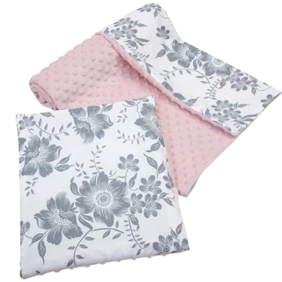 Bild av Medi Partners Babyfilt krypfilt med kudde 100% bomull minky barnfilt stor dubbelsidig 75 x 100 + 35 30 cm multifunktionell för säng barnvagn (bär rosa minky)