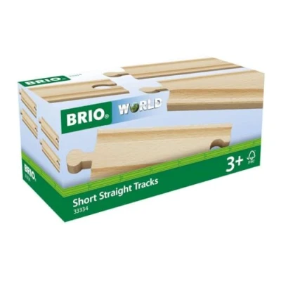 Bild av BRIO World 33334 Raka skenor, korta Short Straight Tracks Leksakstågstillbehör i trä. 4 delar. Från 3 år. För små järnvägsbyggare.