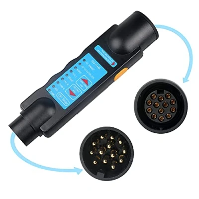 Bild av AOHEWEI 13 stifts släpbelysning Stickpropp och uttag Tester 12V ledningskrets Elektrisk diagnostikverktygskontakt för bogsering av bil husvagn eller lastbil