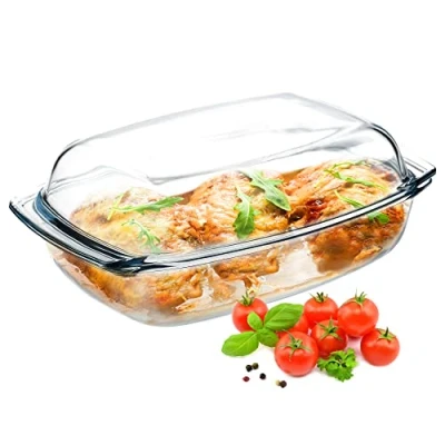 Bild av Kadax Ugnsform av värmebeständigt glas, brandsäker behållare, glasgryta med lock och handtag, porslin för stekning, ugn elektrisk spis, lasagne kött, genomskinlig (fyrkantig, 4,1 l)