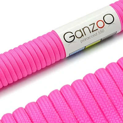 Bild av Ganzoo Paracord 550 rep neonmagenta 4 mm snöre typ 3, nylon och polyester, perfekt för pyssel av hundkoppel halsband armband/camping överlevnad utomhus 30 meter universellt 7 innersnören