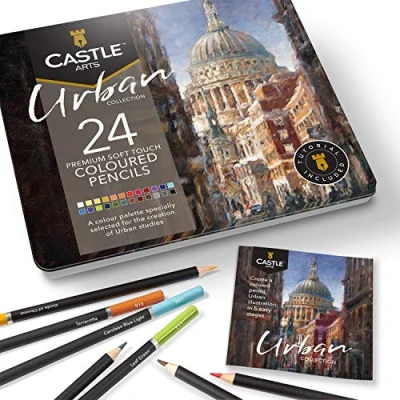 Bild av Castle Art Supplies Set med 24 färgpennor Urban för vuxna, konstnärer Idealisk skiss färgläggning ritning kvalitet släta kärnor Överlägsen blandnings och lagerprestanda som ger resultat