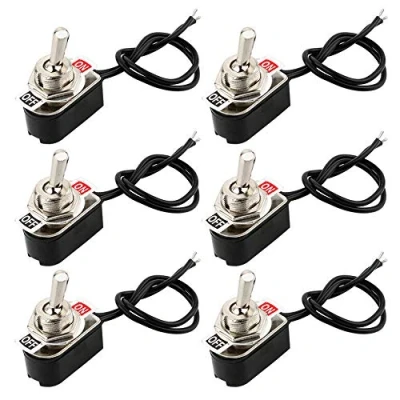 Bild av FULARR 6 st professionell bil mini strömbrytare med försladd, på/av 2 positioner stift SPST metall vippbrytare för lastbil båt 3 A 250 VAC/6 12 V AC