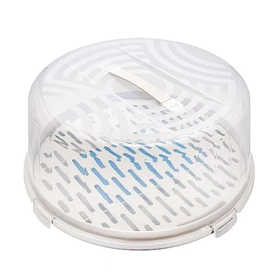 Bild av BranQ Home Essential rund kakbehållare med högt lock, praktiskt bärhandtag och kylinsats, plast (PP) BPA fri, kräm/transparent, 334 x 156 mm