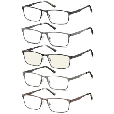 Bild av Eyecedar 5 pack läsglasögon män metallram rektangulär stil rostfritt stål material fjädergångjärn läsare glasögon 1,75