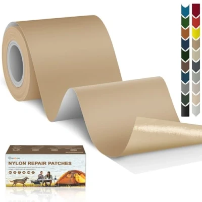 Bild av Cahomo självhäftande nylonlappar, 7,6 x 200 cm, vattentäta reparationslappar i nylon för jackor, tält, paraplyer, kaki