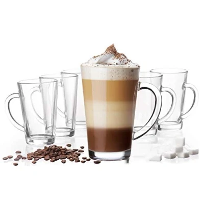 Bild av Platinux Latte Macchiato glas med glashandtagssats (6 st.) 270 ml (max. 350 ml) tekoppar, kaffekaffe
