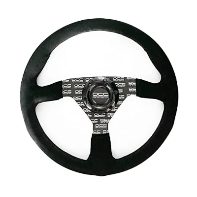 Bild av OCC Motorsport platt golvratt bil klassisk modell Alcantara sidenbild tryckt svart arm spegel ratt 350 mm (14 tum)
