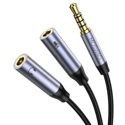 Bild av MOSWAG Adattatore per mikrofono cuffie, 3,5 mm Aux audio Y Splitter kabel, cavosplitter cuffie TRRS con jack separato bärbar dator PS4 PC surfplatta gaming ecc