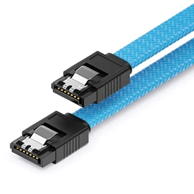 Bild av deleyCON 30 cm SATA 3 Kabel Nylon 6 Gbit/s Datakabel III Anslutningskabel Seriell ATA för Moderkort &amp; Hårddisk HDD SSD 2 S L Kontakter Raka Blå