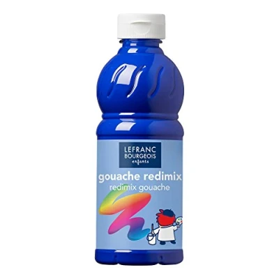 Bild av Lefranc Bourgeois 188140 flytande Tempera Redimix färg, lysande vattenbaserad gouacheffärg, hög täckförmåga, utmärkta målningsegenskaper, klar att använda, 500 ml flaska koboltblå