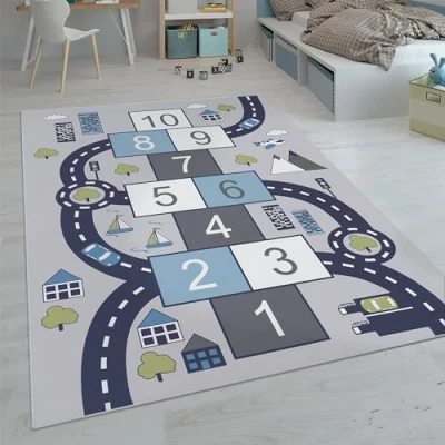 Bild av Paco Home Barnmattor, Stora mattor för Barnrum med olika Designer Lekmattor Färgglada, Storlek:200x290 cm, Färg:Grå