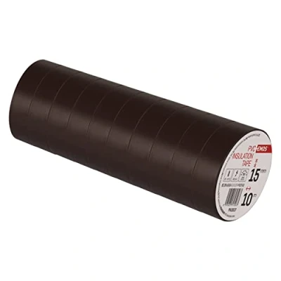Bild av EMOS PVC isoleringstejp, brun, 10 pack, 15 mm x m, 0,13 bandtjocklek, självhäftande, hög spänningsbeständighet och applikationstemperaturområde, UV resistent, vattentät förening, utan textiltyg