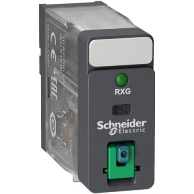 Bild av Schneider RXG12BD kontakt. Gränssnittsrelä Rxg, 1 W, 10 A, 24 VDC, med LED, testknapp