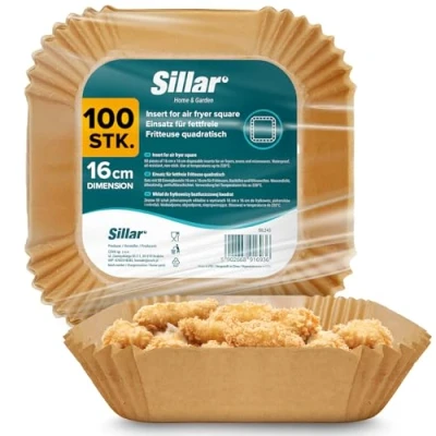 Bild av Sillar Fritöspapper bakplåtspapper 16 cm 100 stycken för Airfryer, non stick Oljebeständigt, Värmebeständigt upp till 220C Set med Airfryer kvadrat