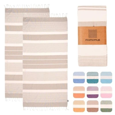 Bild av MOMOMUS 2 pack Foutas XL 100 % bomull, ultramjuk, absorberande Pareo, stor strandhandduk, stora strandhanddukar för strand, bastu och pool Beige, 90 x 180 cm
