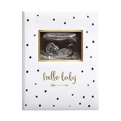 Bild av Pearhead Hello Baby minnesbok, milstolpe dagbok, ny mammagåva, nyfödd bebis, tankeväckande minnessak för dop eller dop, svart och vit prickig, brittisk engelsk version